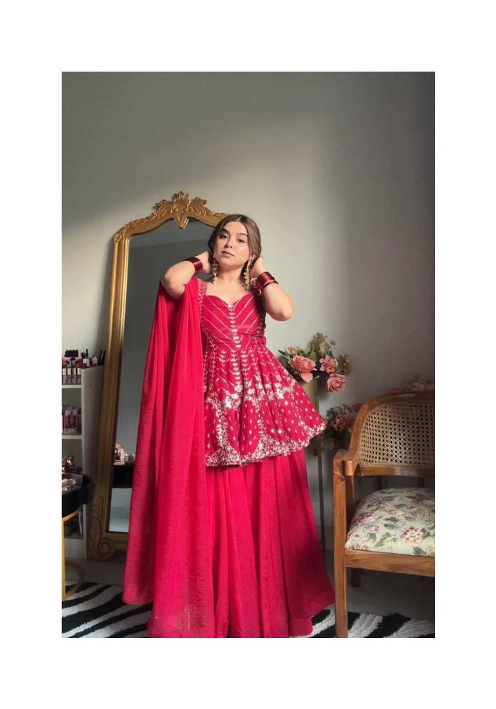 Malishka Export كُرتا شَرَارَة وردية مزينة بالخرز اللامع للنساء - Image 2